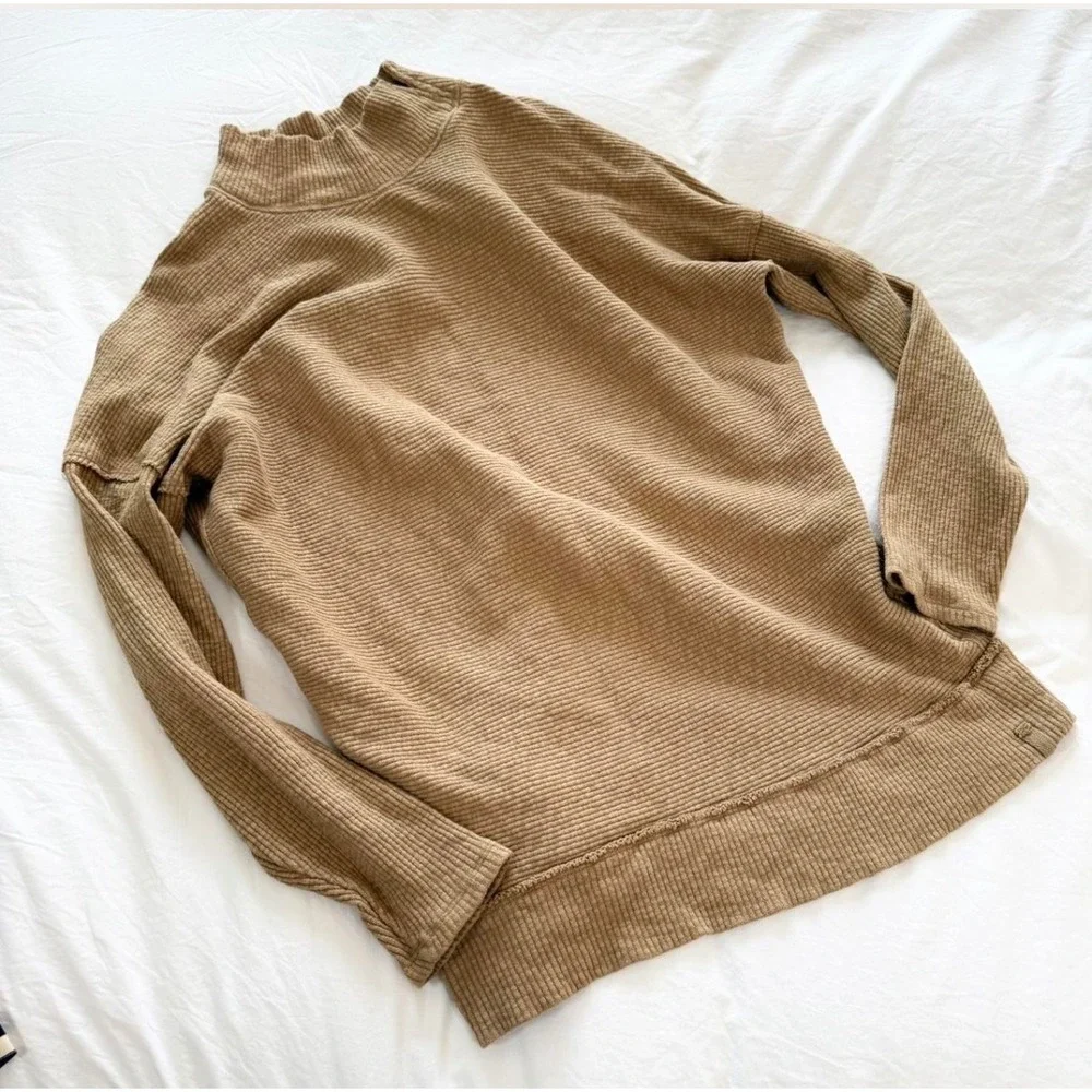 Free People We The Free Waffle Knit Mock Neck Tunic Sweater Camel Size Small